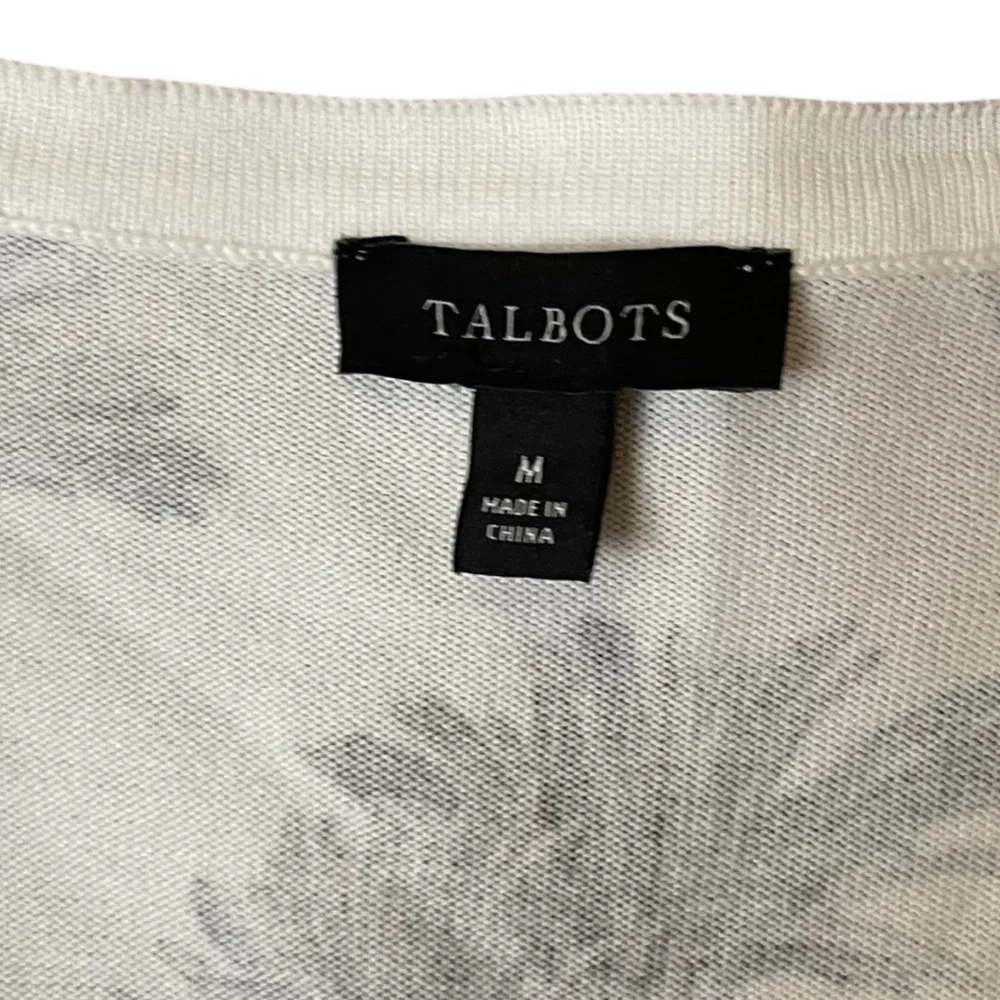 Talbots Floral Print Cardigan Sweater Cream Black Button Front Women’s Medium‎